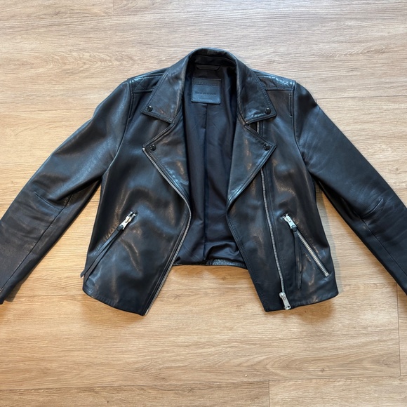 All Saints Dalby Leather Slim Fit Leather Biker Jacket - Picture 9 of 9